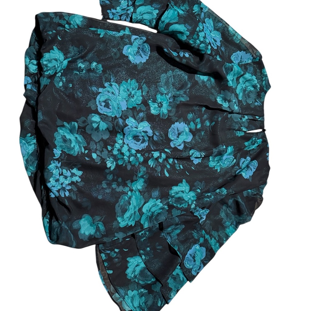 Roz & Ali Teal Floral Bell Sleeve Top - Picture 4 of 7